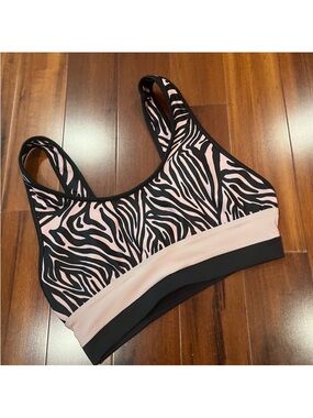 Beach Riot‎ Pink Black Sports Bra Racerback Zebra Print Activewear Size Medium